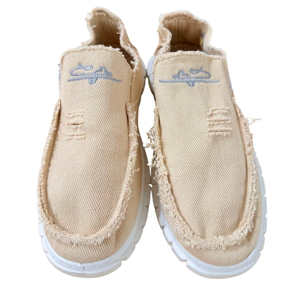 NEW Women's Distressed Canvas Slip-On Loafers Tan (Size E 40 / US 9)